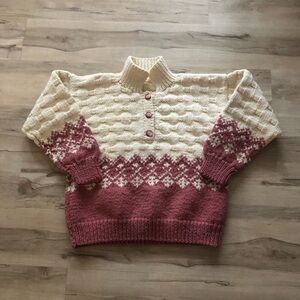 Elegant Cream and Pink Women's Turtleneck Sweater